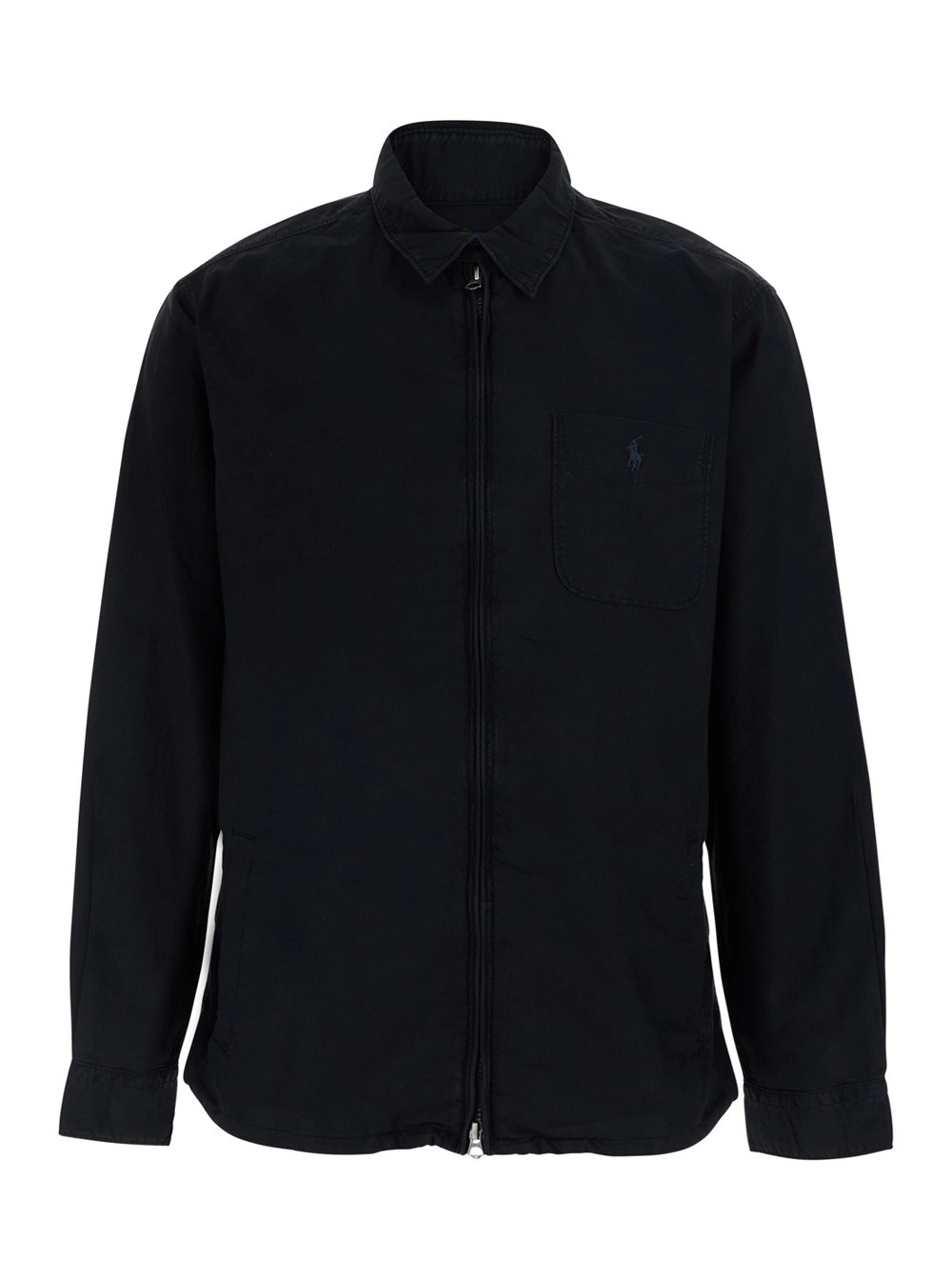 Polo Ralph Lauren Giubbotto con Chiusura con ZIp e Logo Cavallino sul Fronte in Cotone Nero Uomo