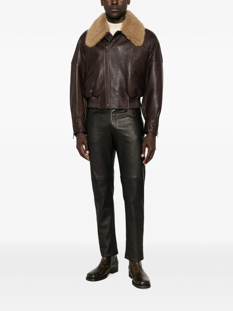 Petar Petrov Petar Petrov Shearling-collar Leather Jacket, view 5