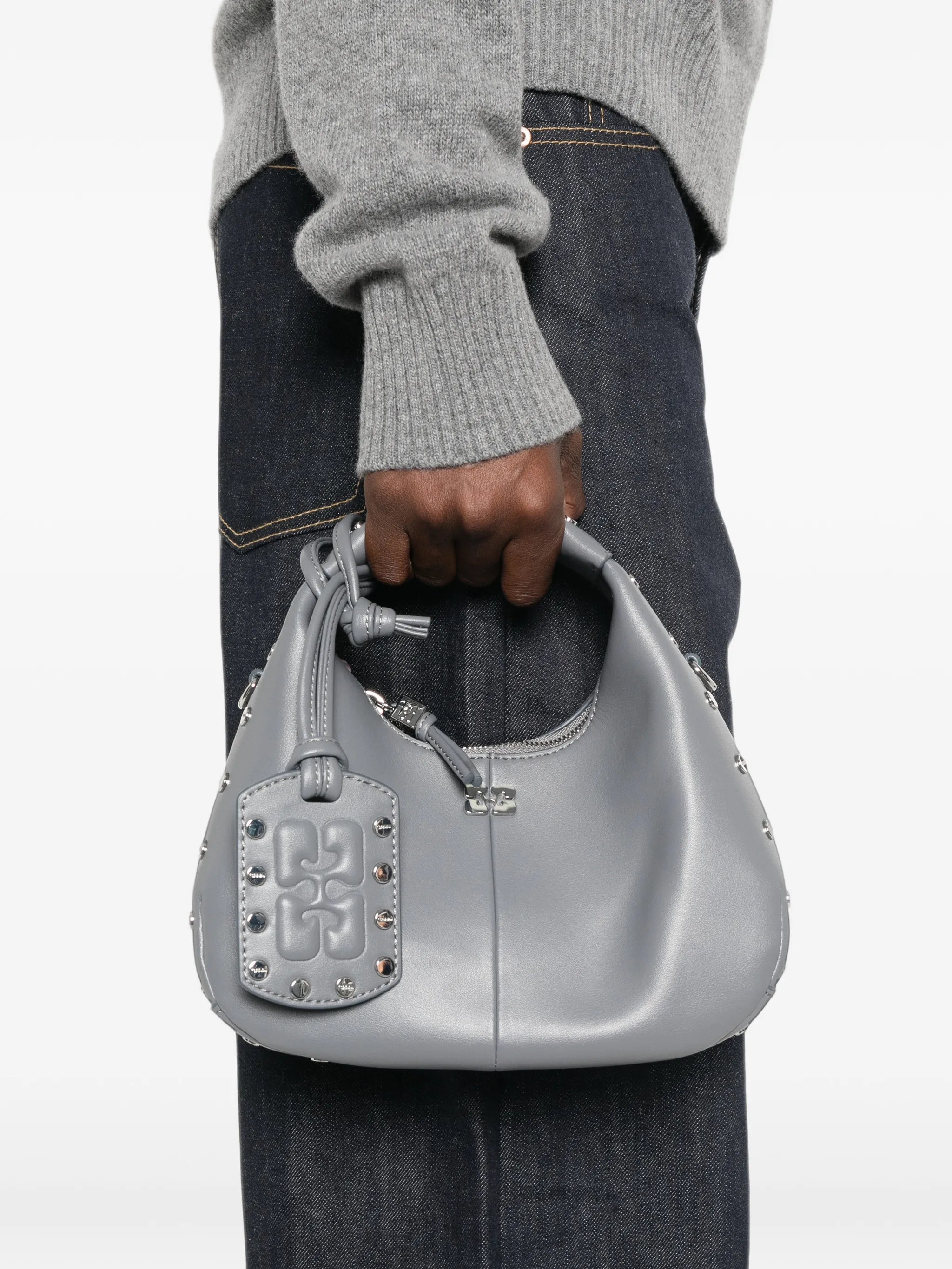 Ganni Ganni Stud-embellished Leather Shoulder Bag, view 2