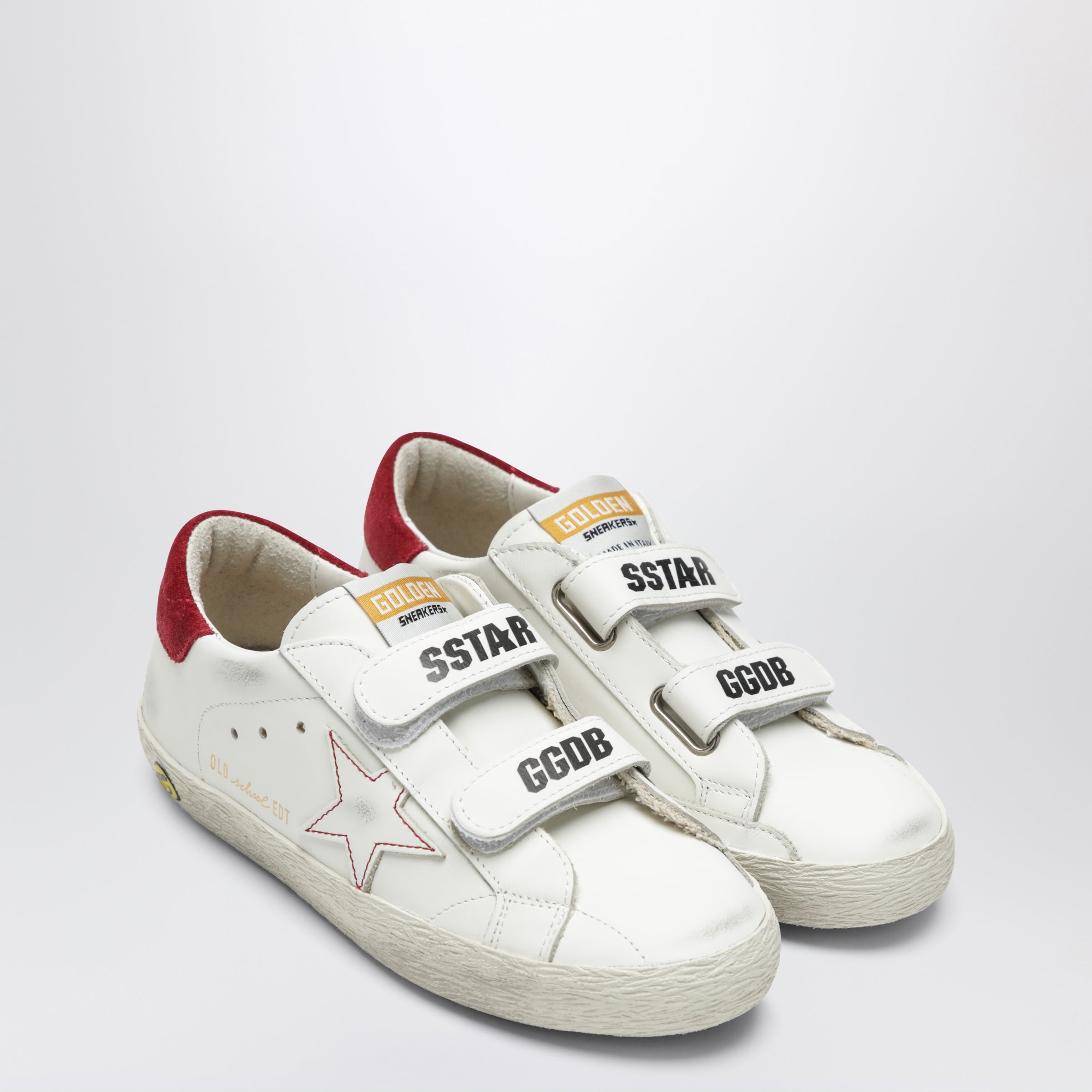 Golden Goose Sneakers Old School in pelle bianche/rosse, view 2