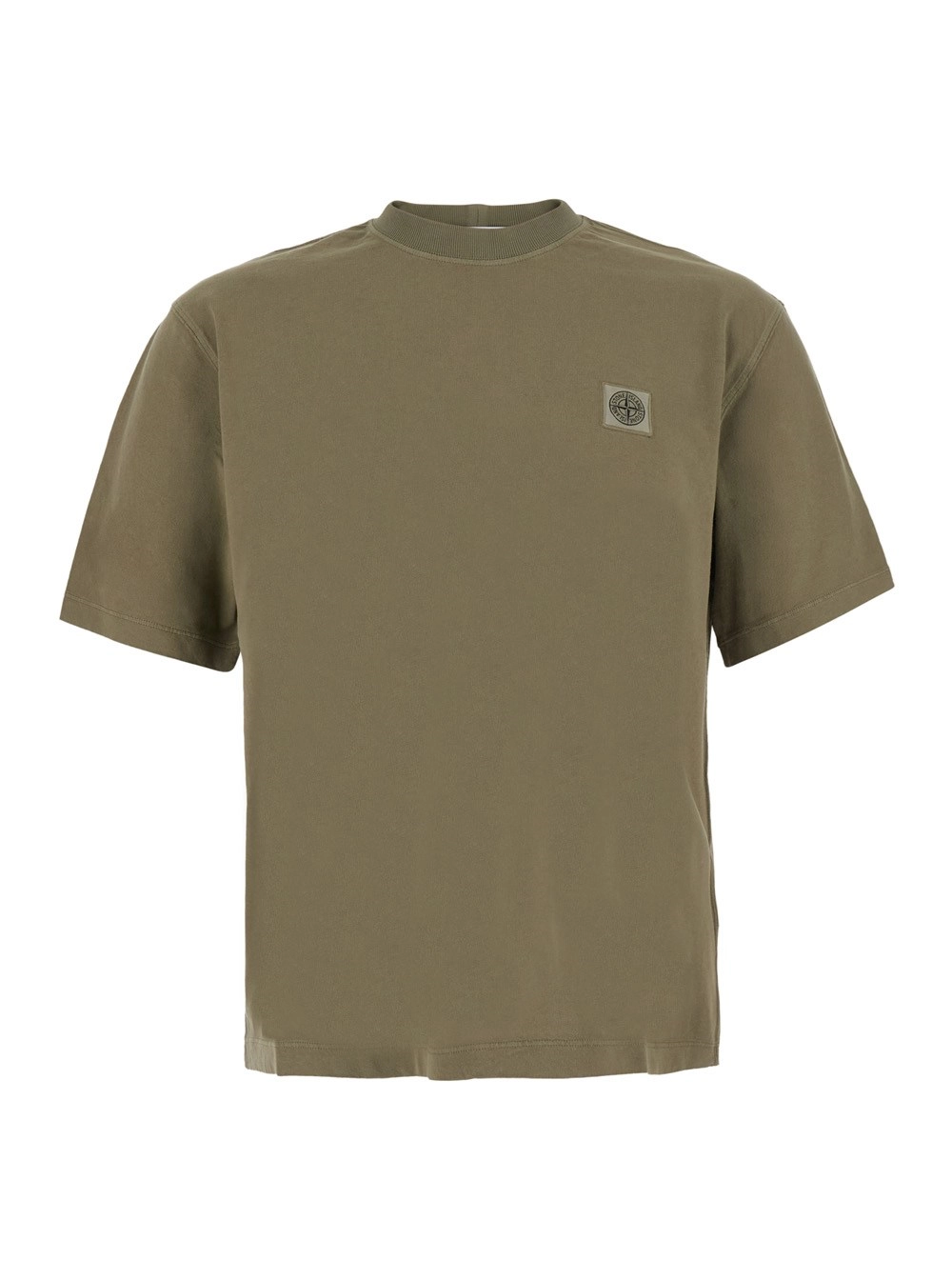 Stone Island GIROCOLLO MC PESANTE con patch e colletto tondo Verde Uomo