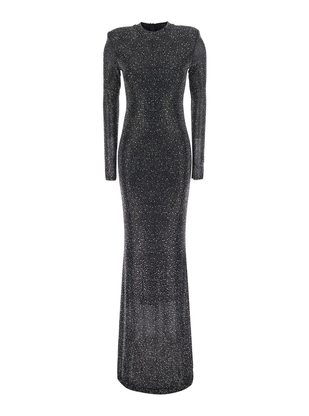 Twenty fourhaitch KAIRA ABITO LUNGO CON COLLETTO E MANICA LUNGA IN TULLE CON STRASS, NERO, DONNA