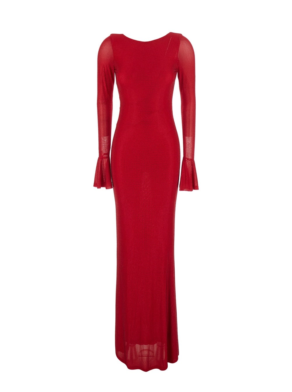 Twenty fourhaitch ALGEDI ABITO LUNGO LINEA SIRENA IN TESSUTO TULLE E INTERAMENTE RICOPERTO DI STRASS COLORE ROSSO DONNA