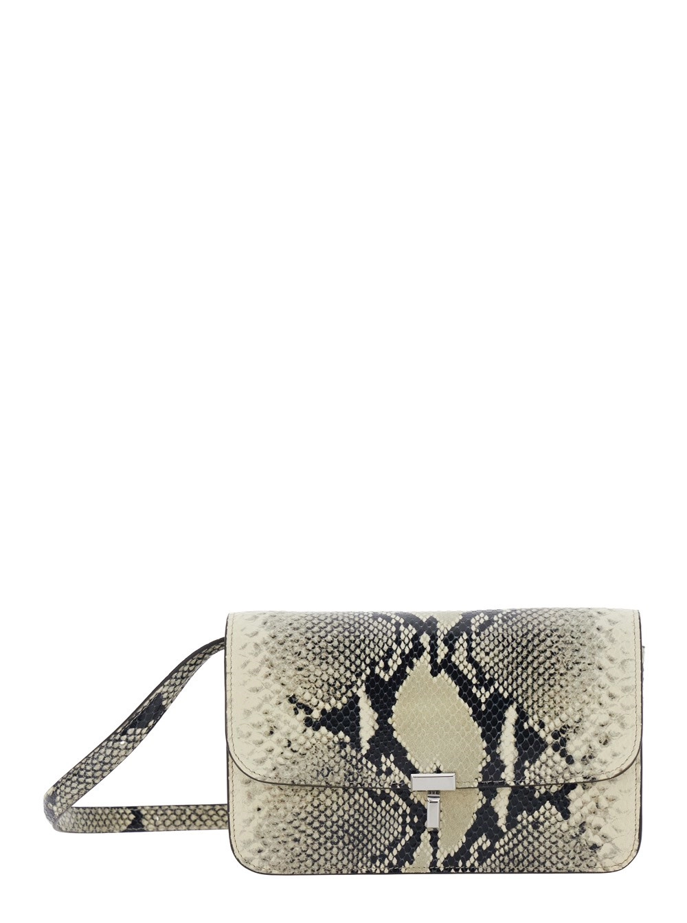 Toteme Borsa a tracolla T-lock in pelle con stampa pitone beige per donna