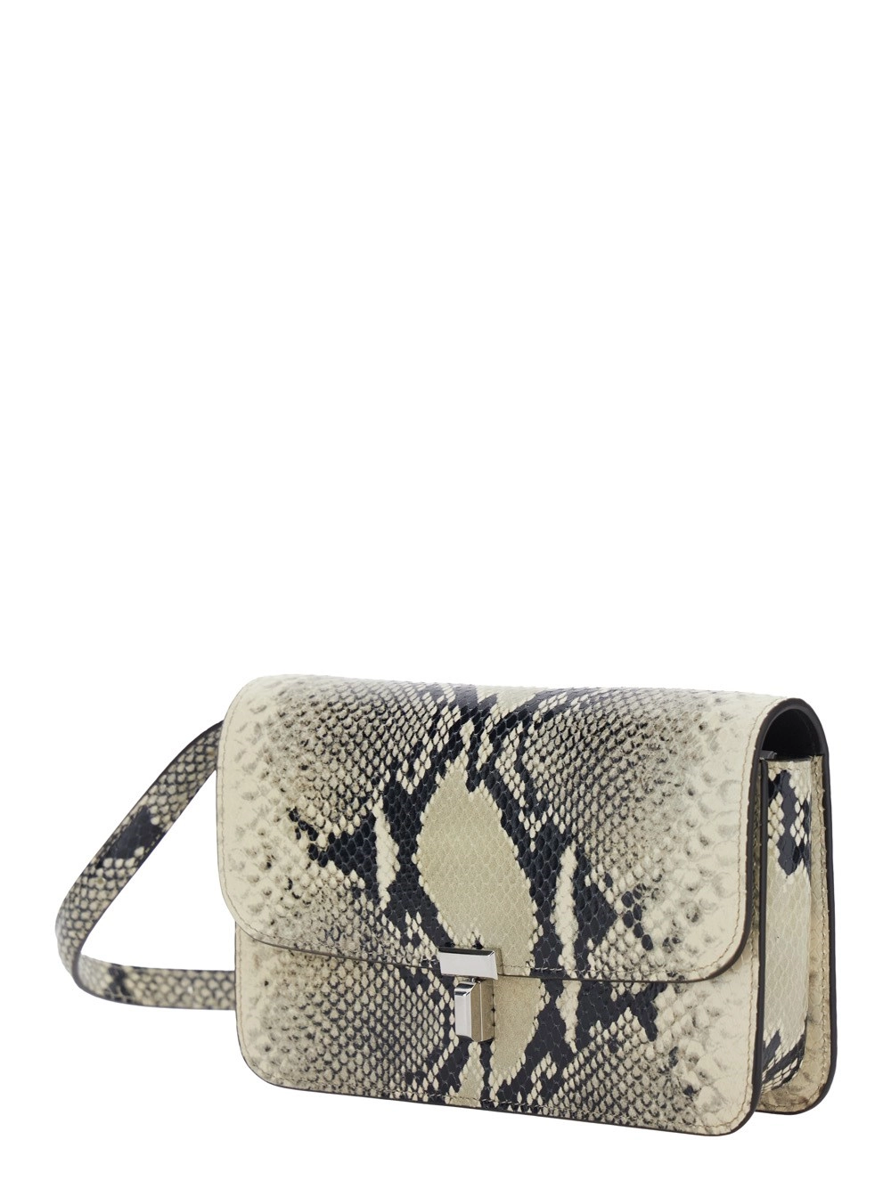 Toteme Borsa a tracolla T-lock in pelle con stampa pitone beige per donna, view 2