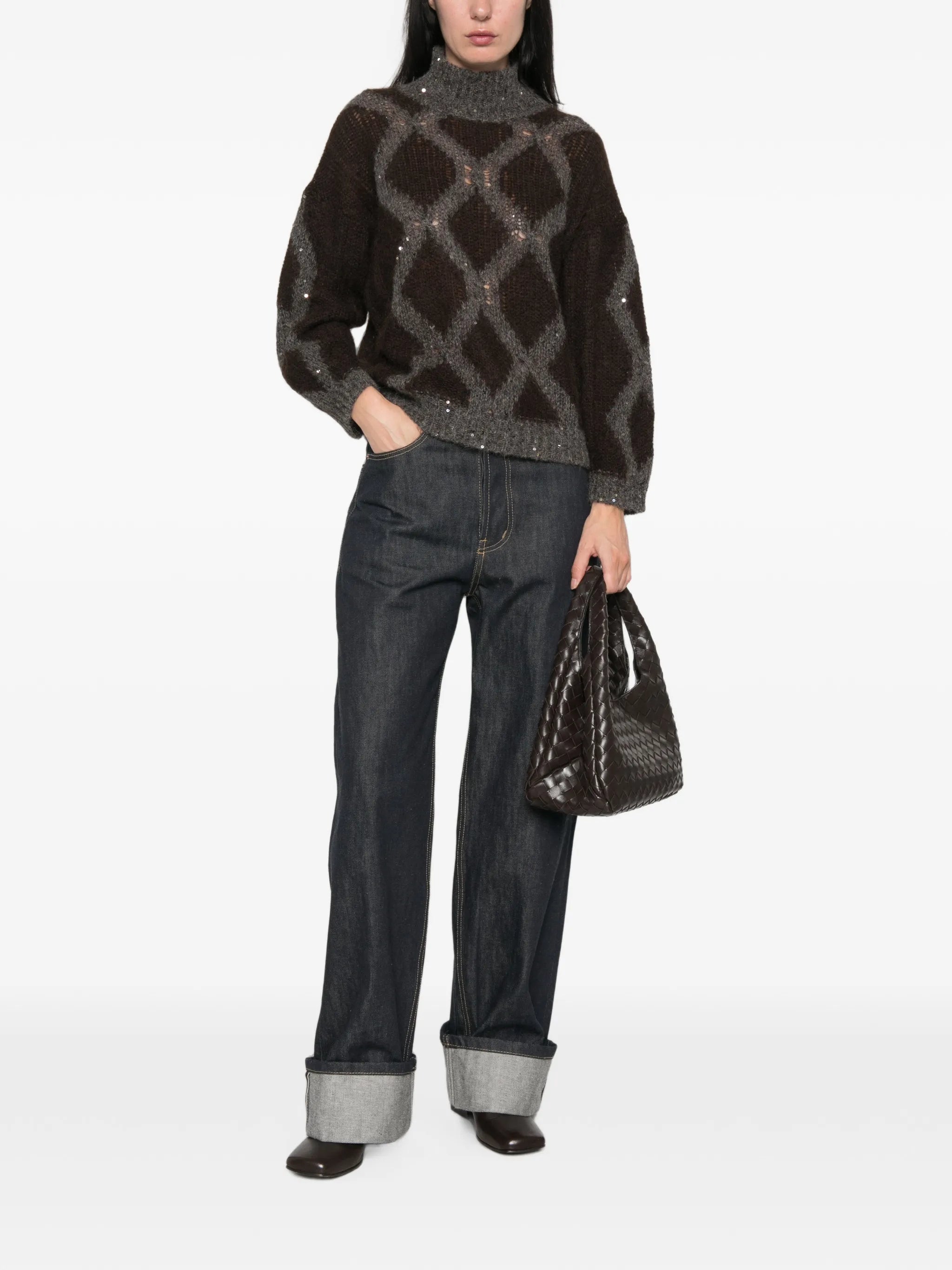 Panicale Panicale Argyle-knit Sequin-embellished Sweater, view 2