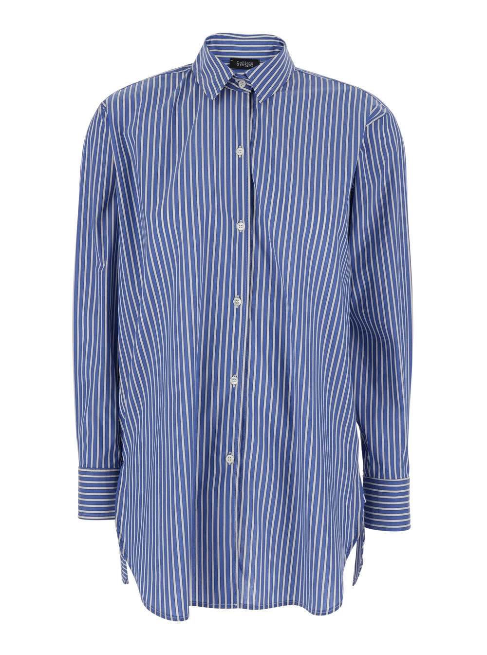 Leplain Camicia con Colletto Classico e Motivo a Righe All-Over in Cotone Blu Donna