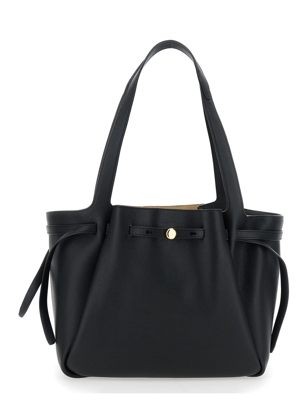 Tory Burch Borsa Shopping 'Romy' con chiusura regolabile con coulisse e dettaglio con logo in pelle martellata nera donna