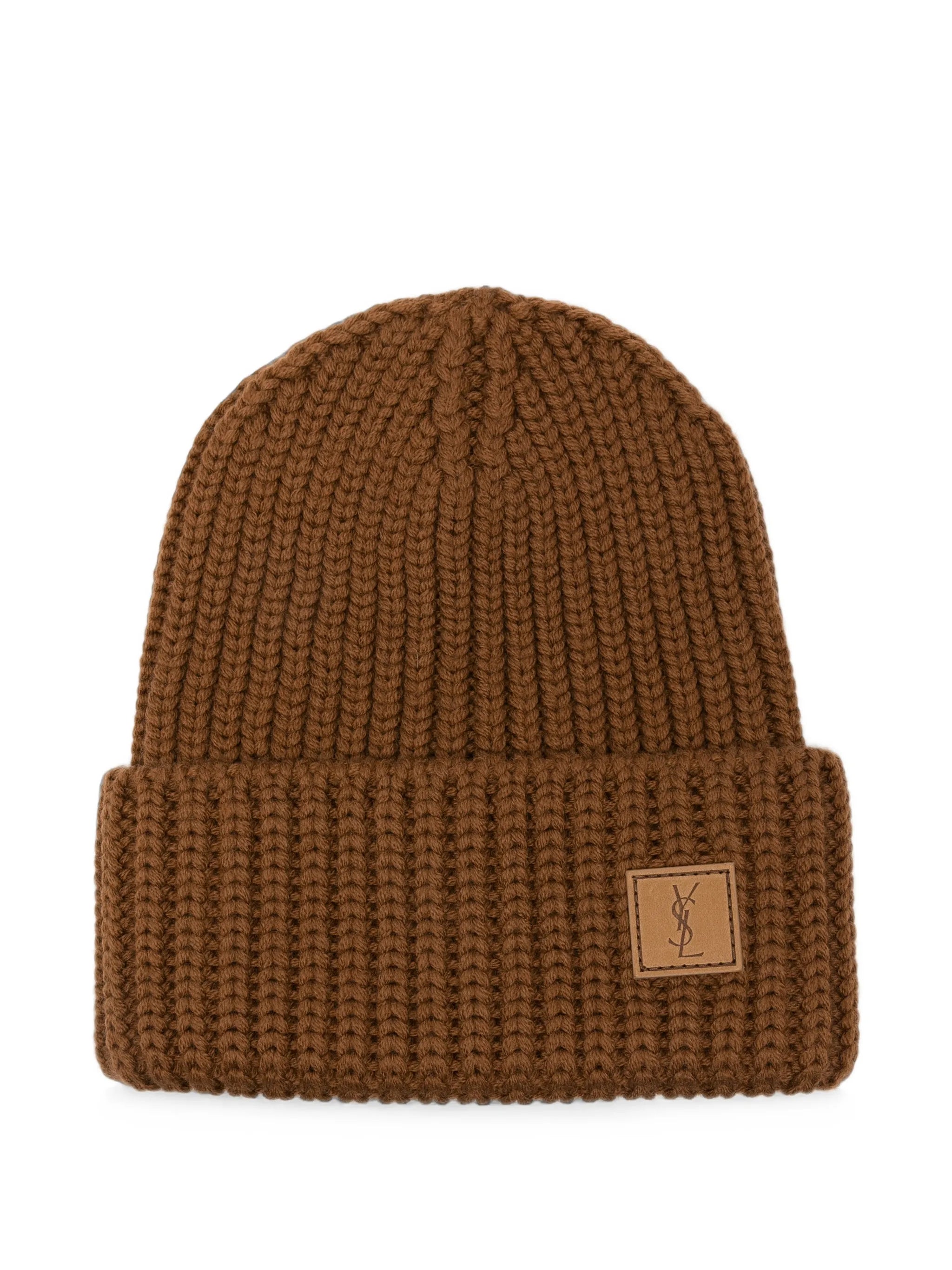 Saint Laurent Saint Laurent Logo-patch Ribbed-knit Beanie Hat