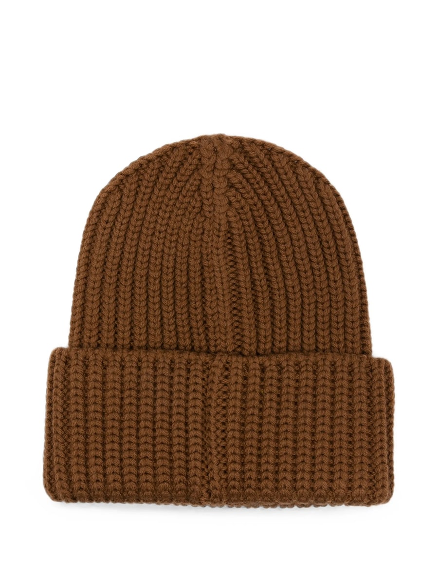 Saint Laurent Saint Laurent Logo-patch Ribbed-knit Beanie Hat, view 2