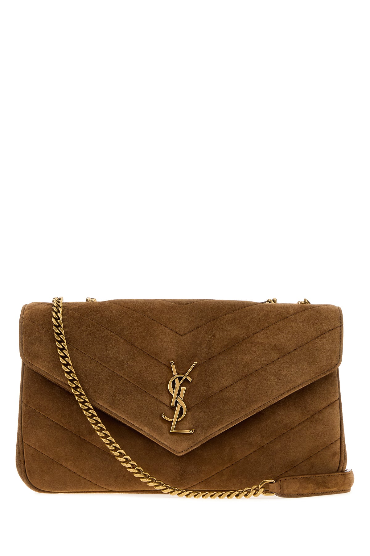 Saint Laurent Borsa a spalla LouLou media in pelle scamosciata caramello