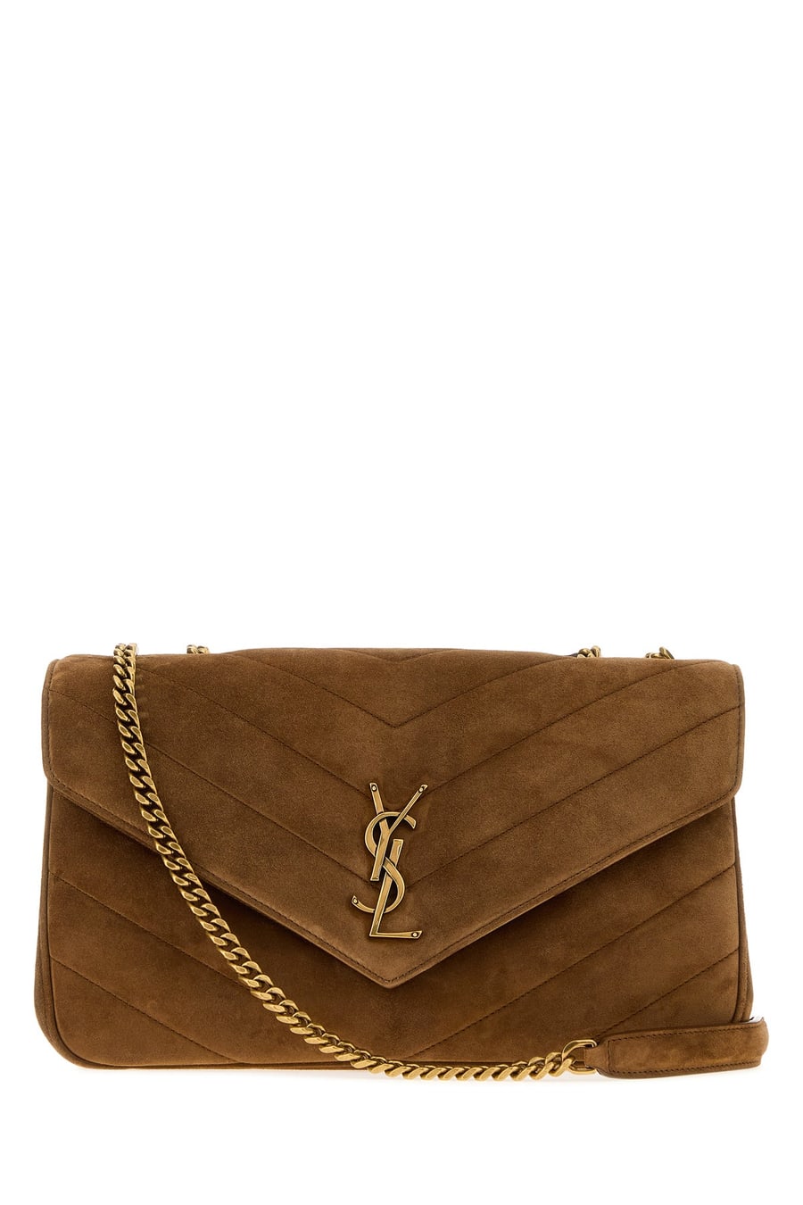 Saint Laurent Borsa a spalla LouLou media in pelle scamosciata caramello