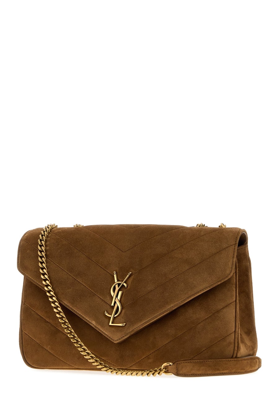 Saint Laurent Borsa a spalla LouLou media in pelle scamosciata caramello, view 2