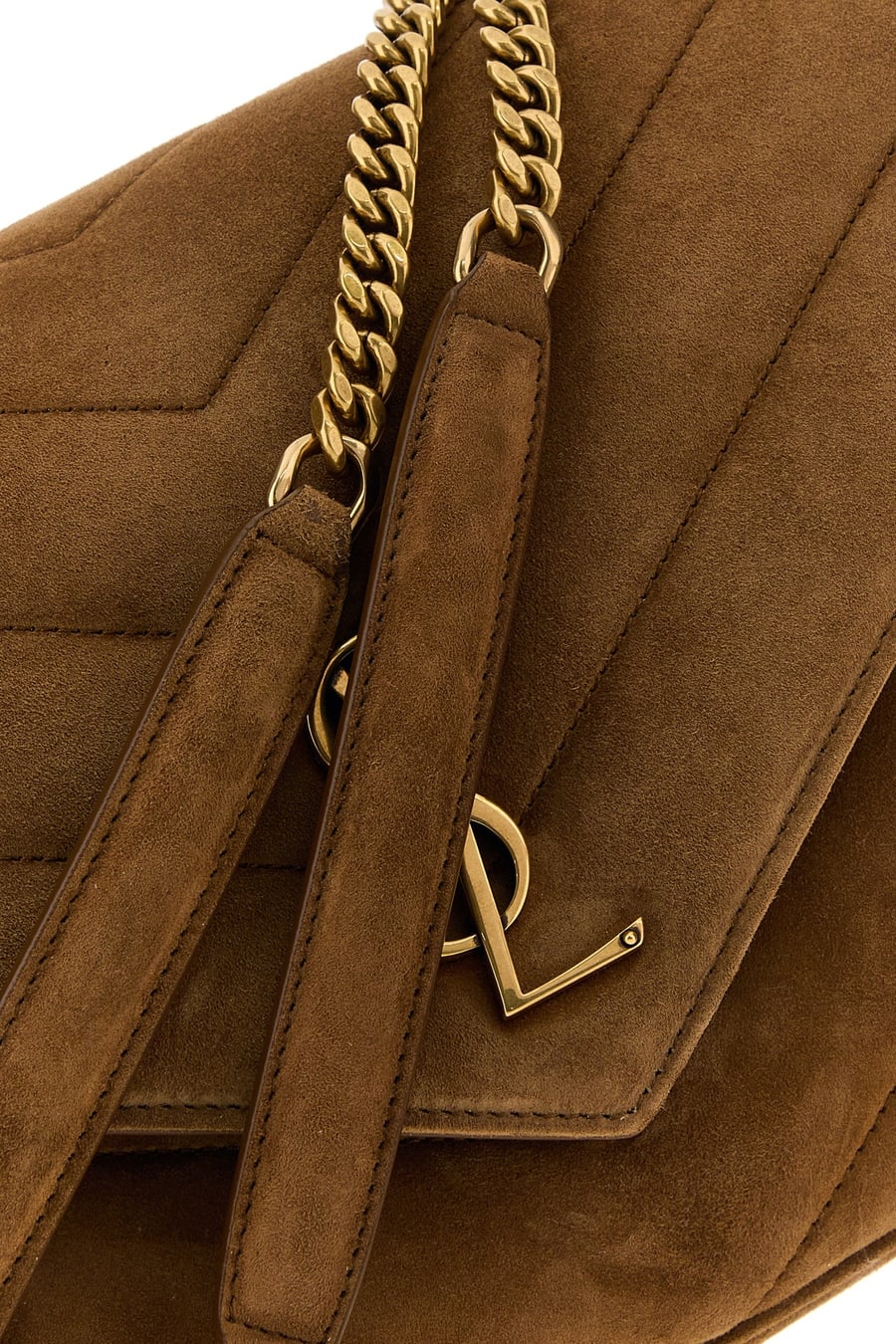 Saint Laurent Borsa a spalla LouLou media in pelle scamosciata caramello, view 4
