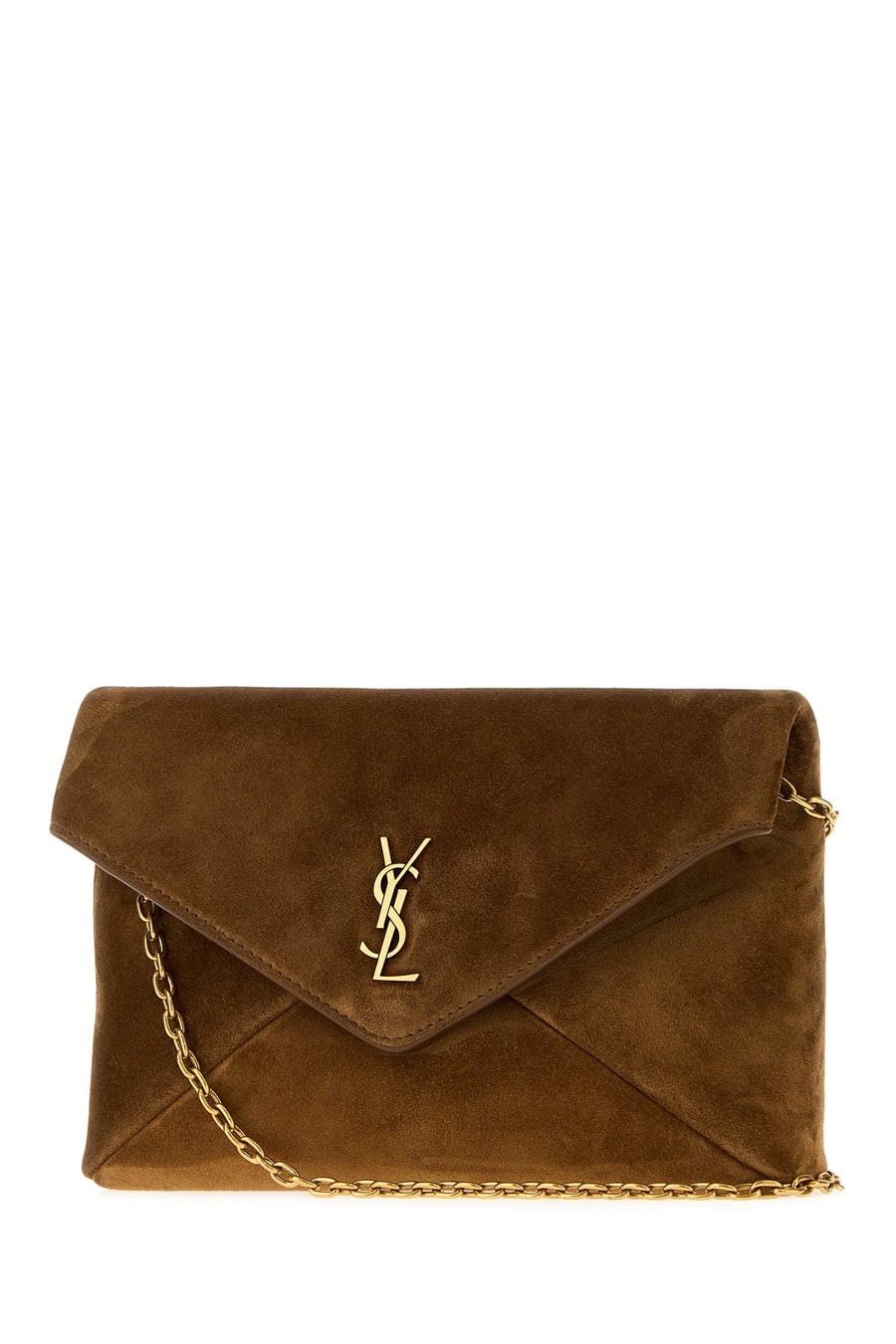 Saint Laurent Borsa a tracolla Cassandre piccola in pelle scamosciata caramello, view 2