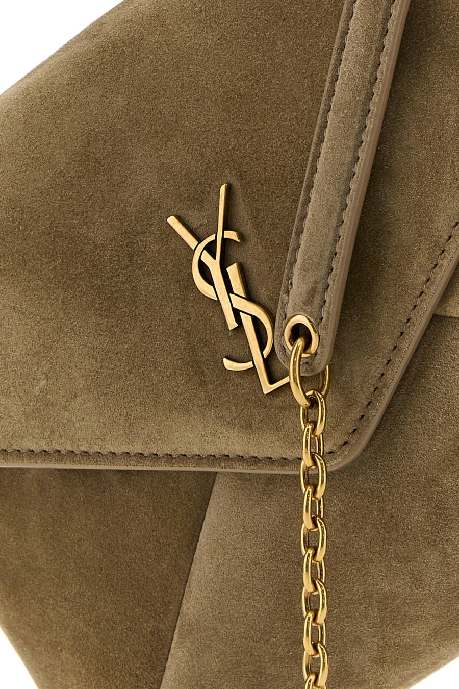 Saint Laurent Borsa a tracolla Cassandre piccola in pelle scamosciata cappuccino, view 4