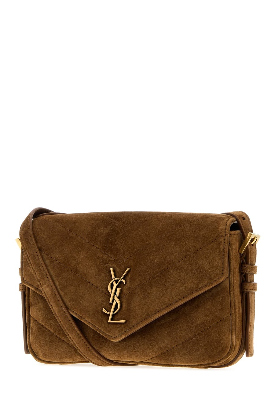 Saint Laurent Borsa a tracolla LouLou Toy in pelle scamosciata cammello, view 2