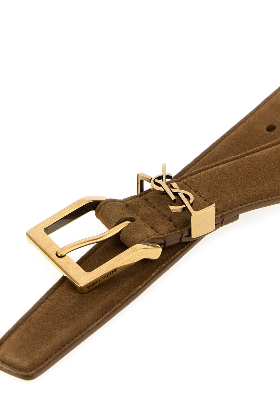 Saint Laurent Cintura in pelle scamosciata cammello, view 4