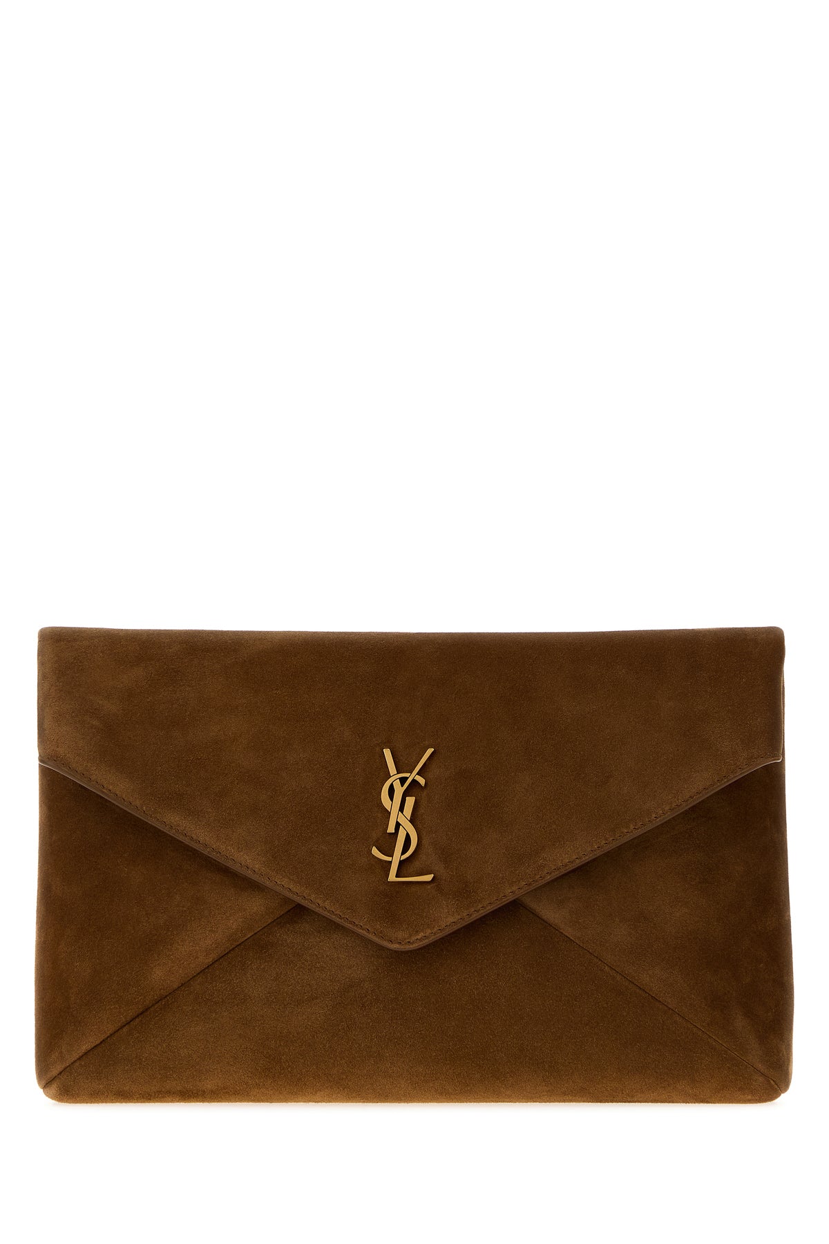 Saint Laurent Cutch Envelope grande in pelle scamosciata marrone