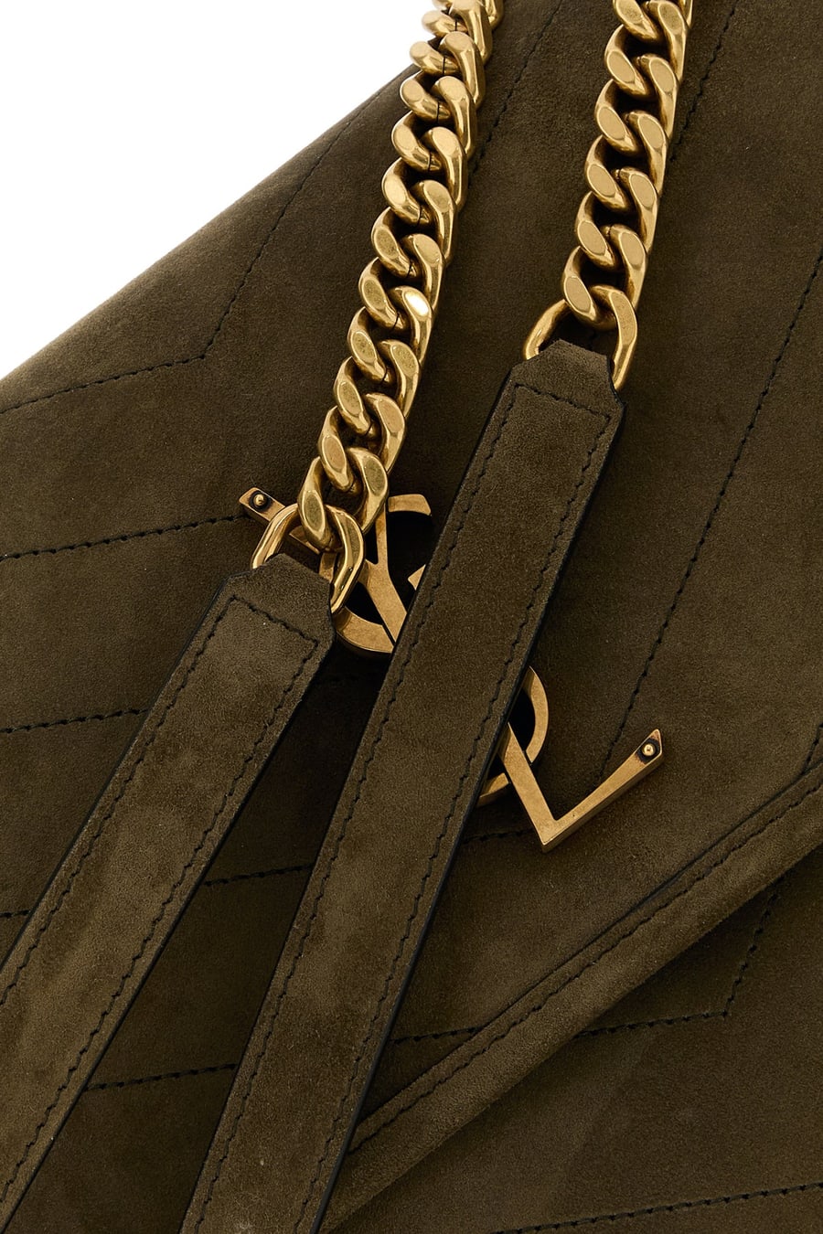Saint Laurent Borsa a spalla Niki Tripouch in pelle scamosciava verde militare, view 4