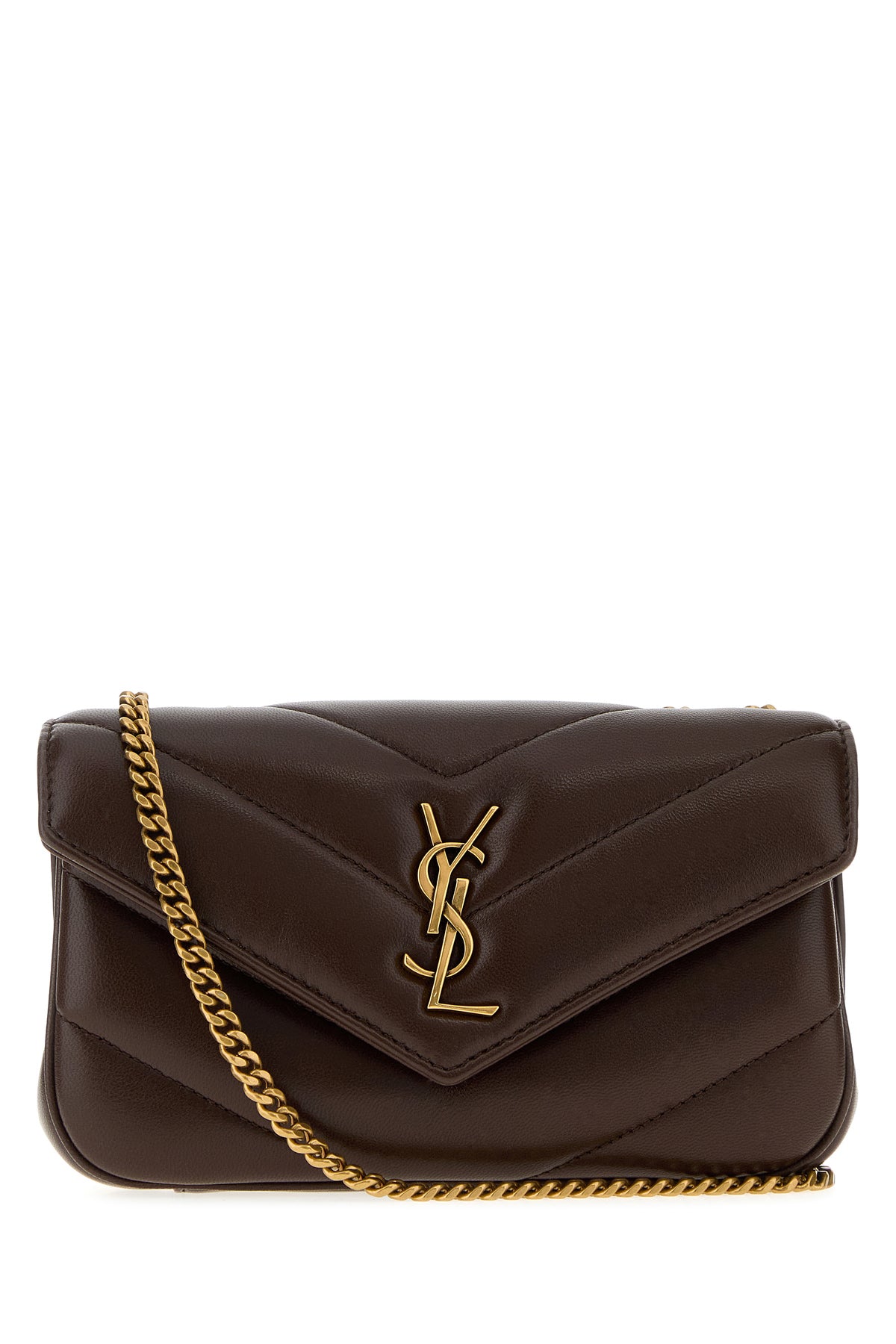 Saint Laurent Borsa a spalla LouLou mini in pelle cioccolato