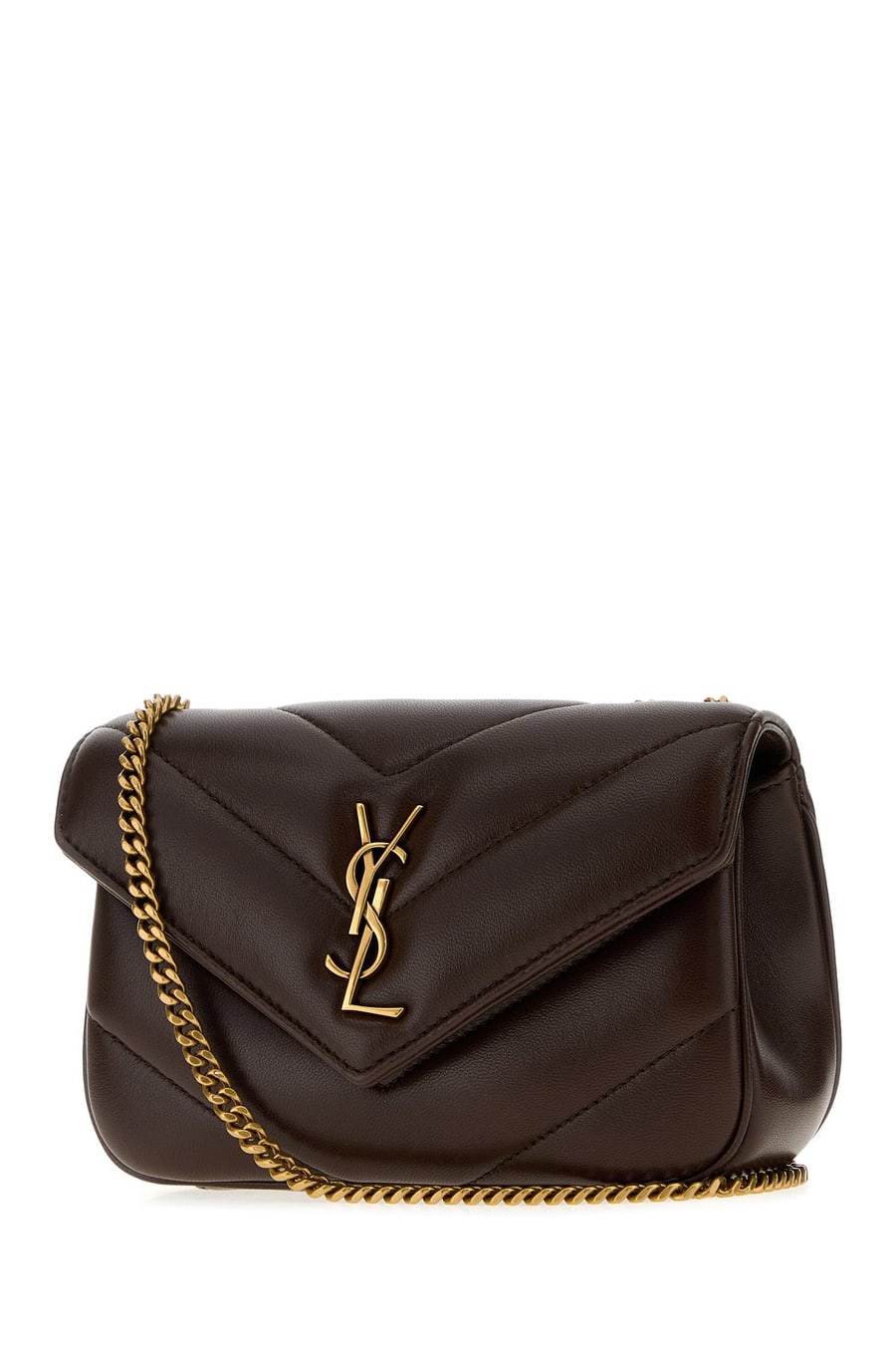 Saint Laurent Borsa a spalla LouLou mini in pelle cioccolato, view 2