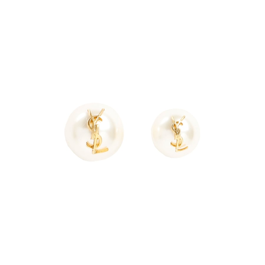 Saint Laurent Saint Laurent Pearl Earrings with Monogram, view 2