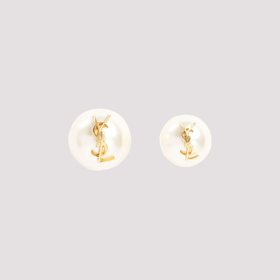 Saint Laurent Saint Laurent Pearl Earrings with Monogram, view 3