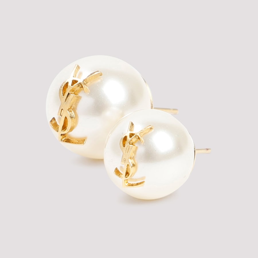 Saint Laurent Saint Laurent Pearl Earrings with Monogram, view 4