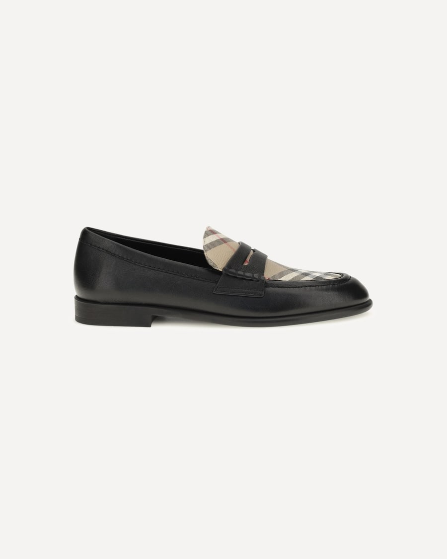 Burberry Opal leather and Check Loafers, view 3