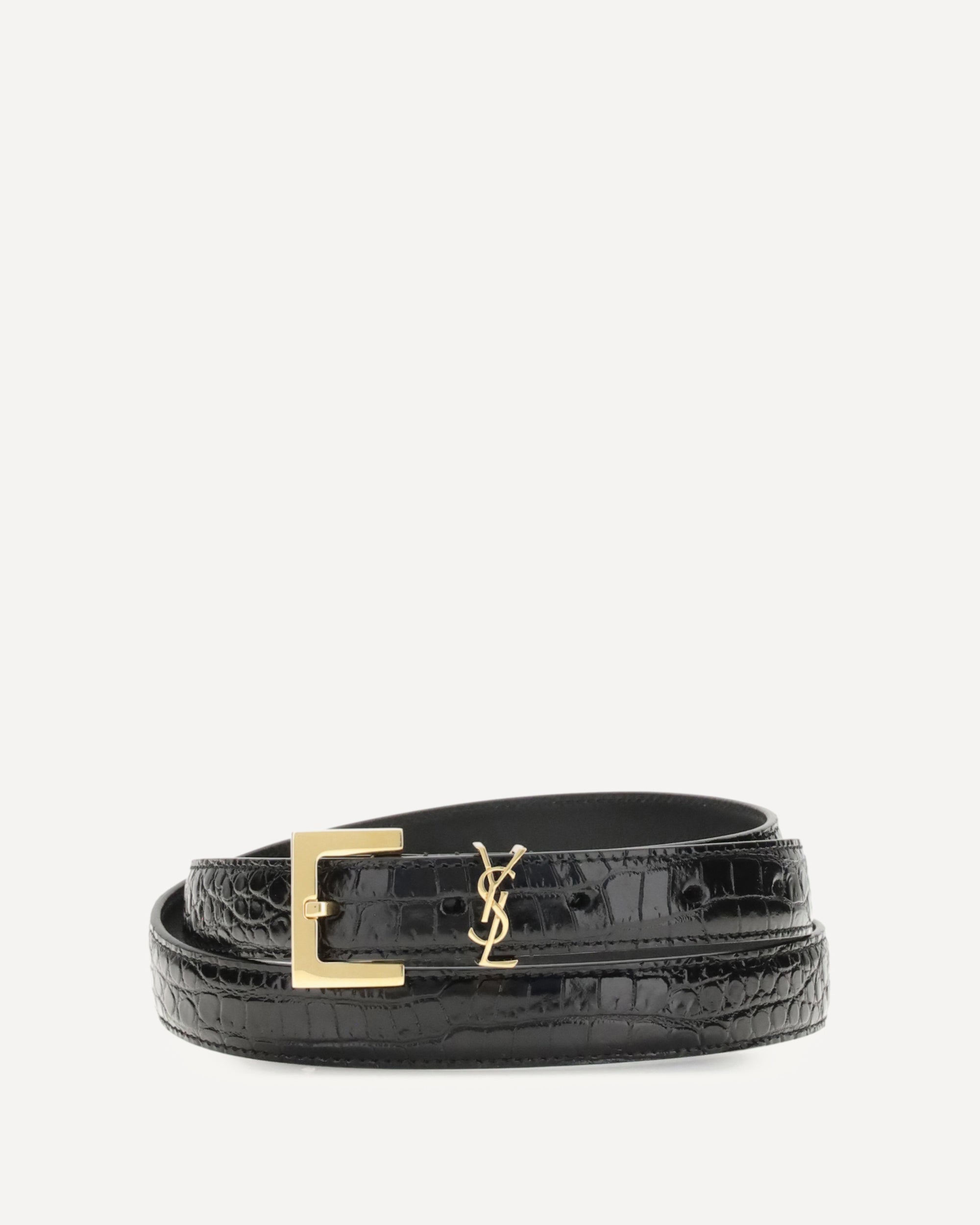 Saint Laurent Crocodile-effect Cassandre Belt