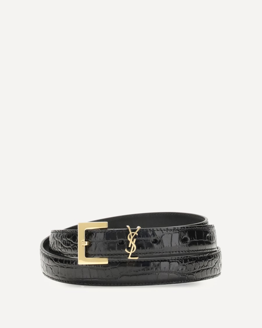 Saint Laurent Crocodile-effect Cassandre Belt