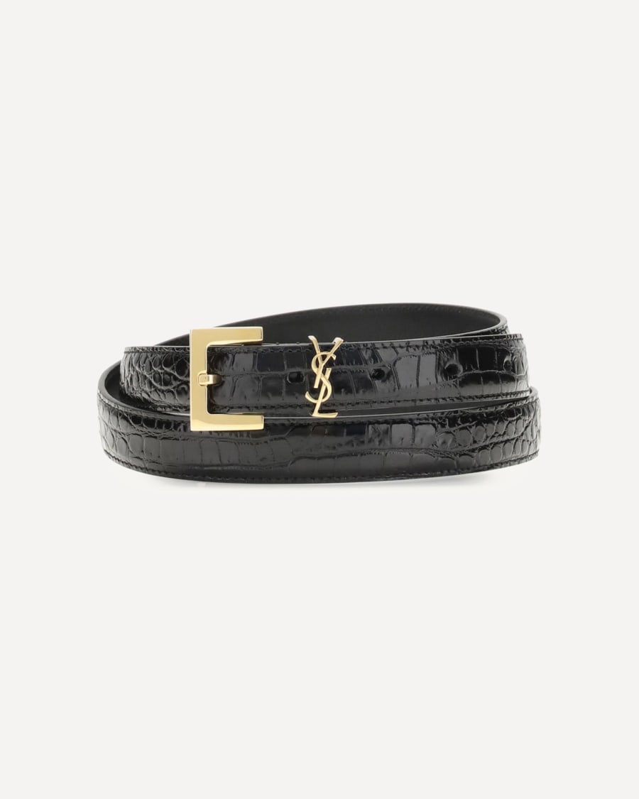 Saint Laurent Crocodile-effect Cassandre Belt, view 3