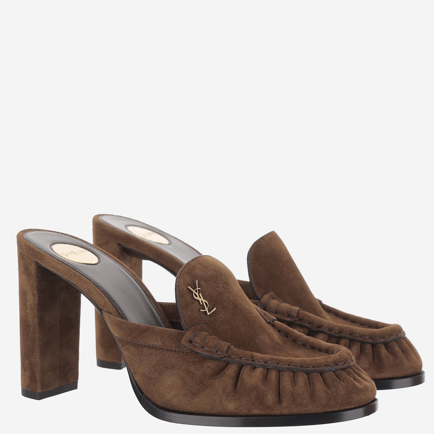Saint Laurent Décolleté mocassino in suede con logo, view 2