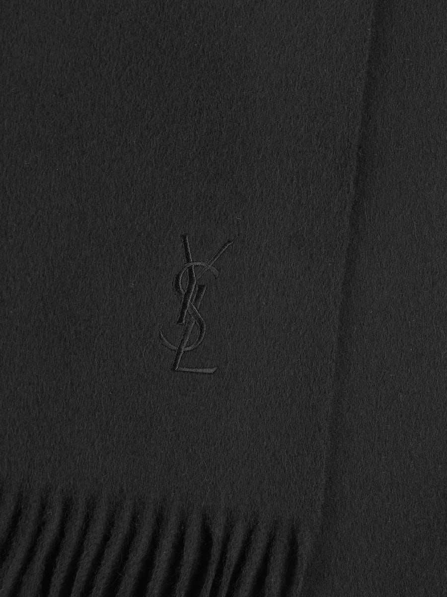 Saint Laurent Sciarpa in Cashmere Nera con Monogram YSL, view 2