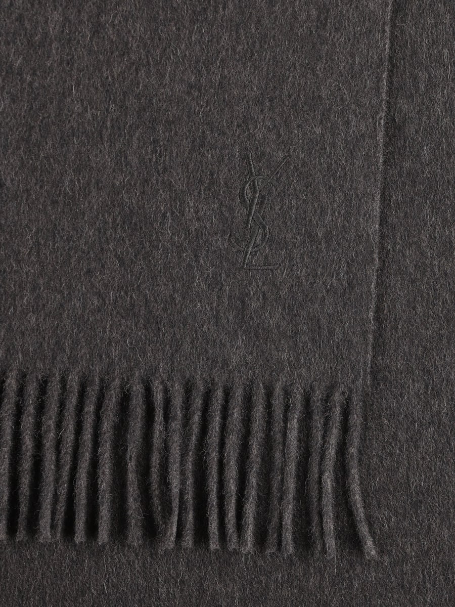 Saint Laurent Sciarpa in Cashmere Nera con Monogram YSL, view 2