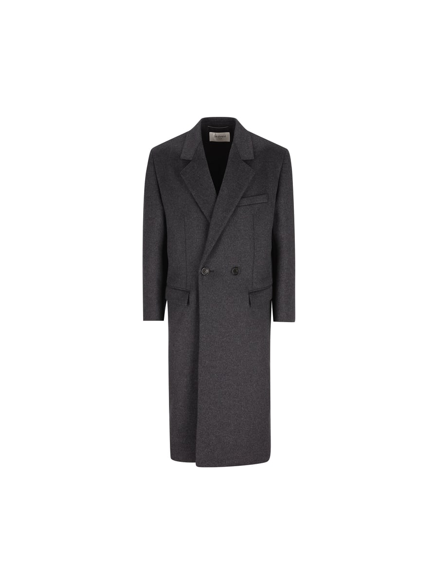 Saint Laurent Cappotto Doppiopetto in Feltro di Lana Pettinata Double-Face