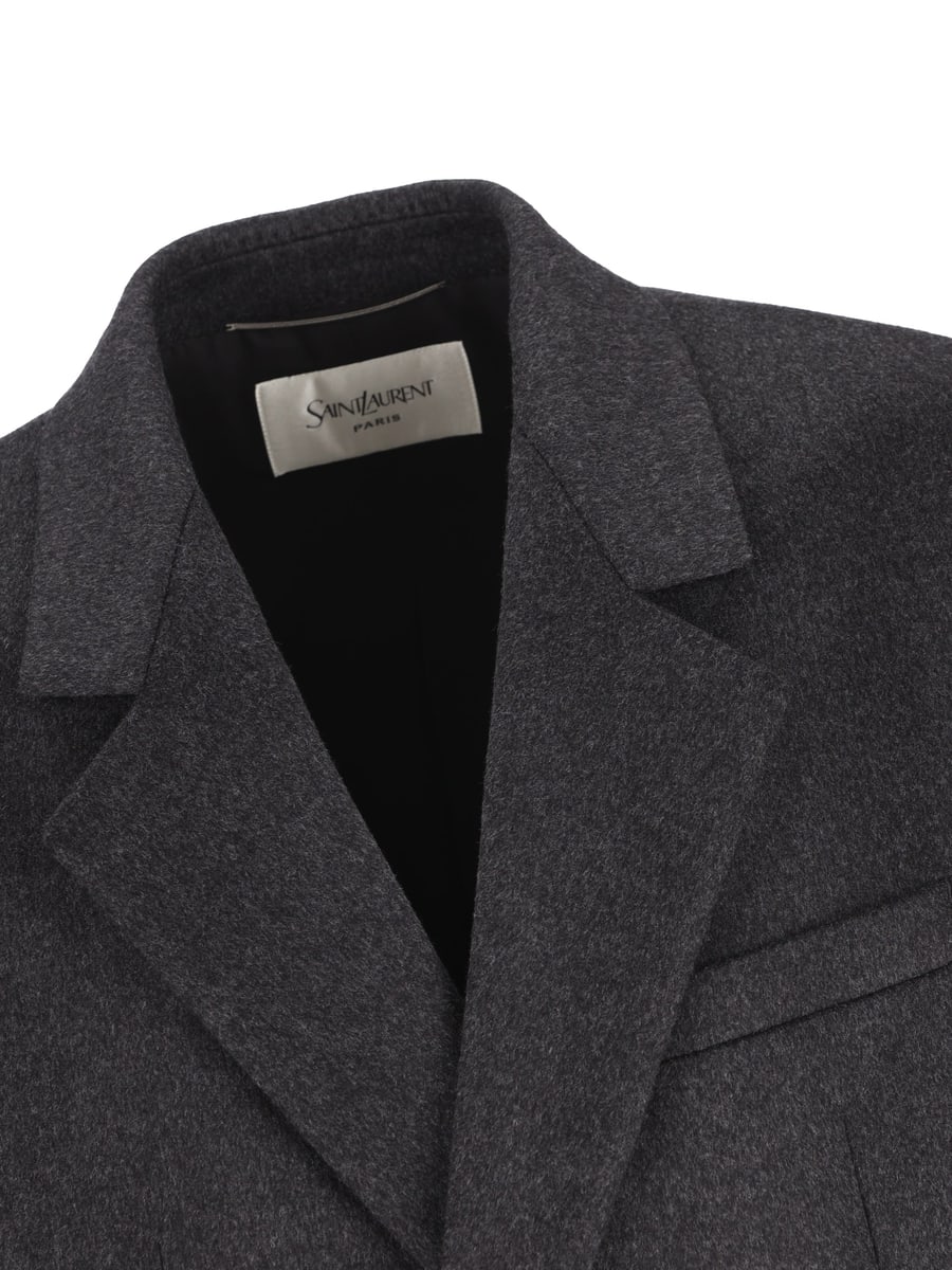 Saint Laurent Cappotto Doppiopetto in Feltro di Lana Pettinata Double-Face, view 4