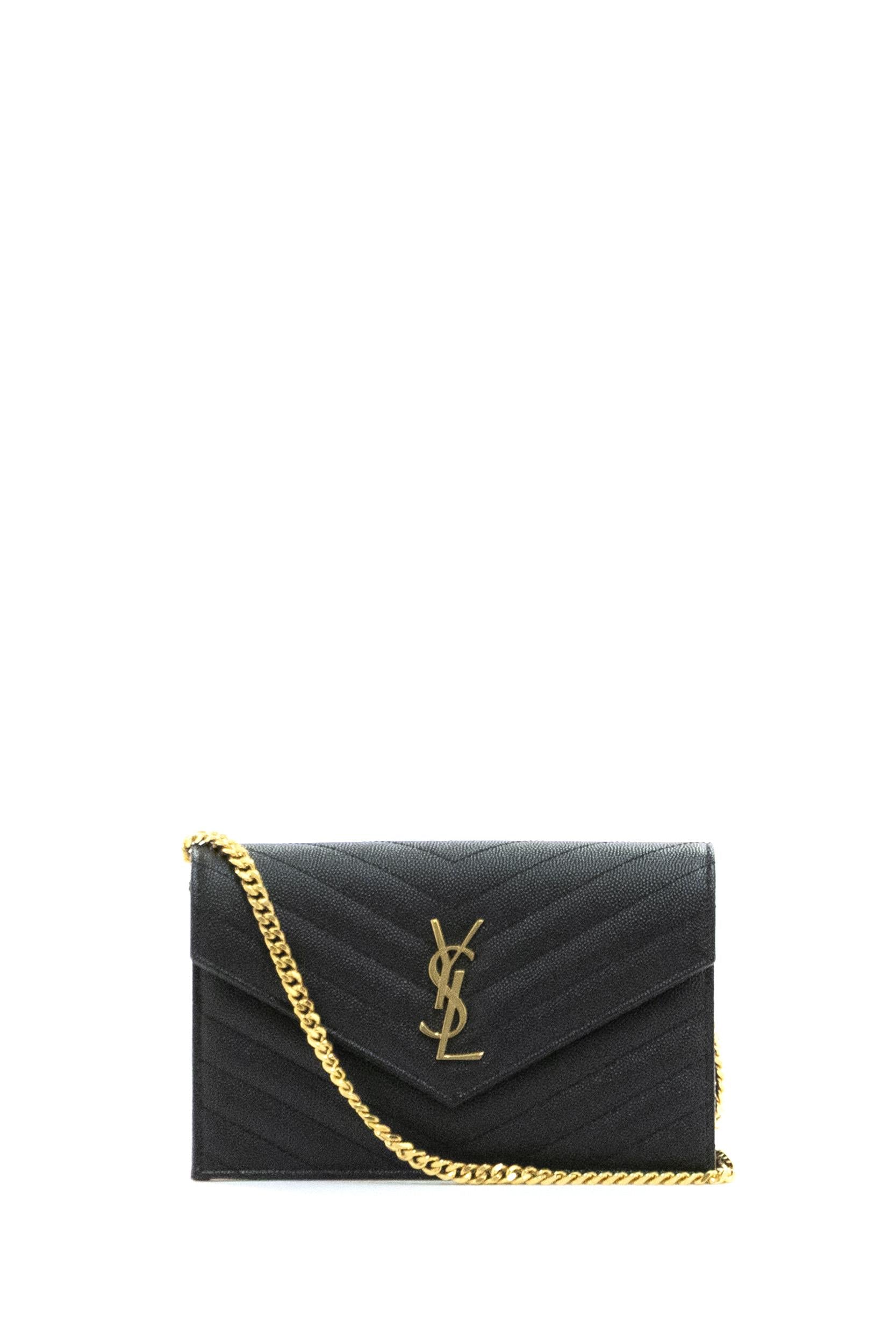 Saint Laurent Pochette Envelope in pelle Grain de Poudre matelassé di colore nero