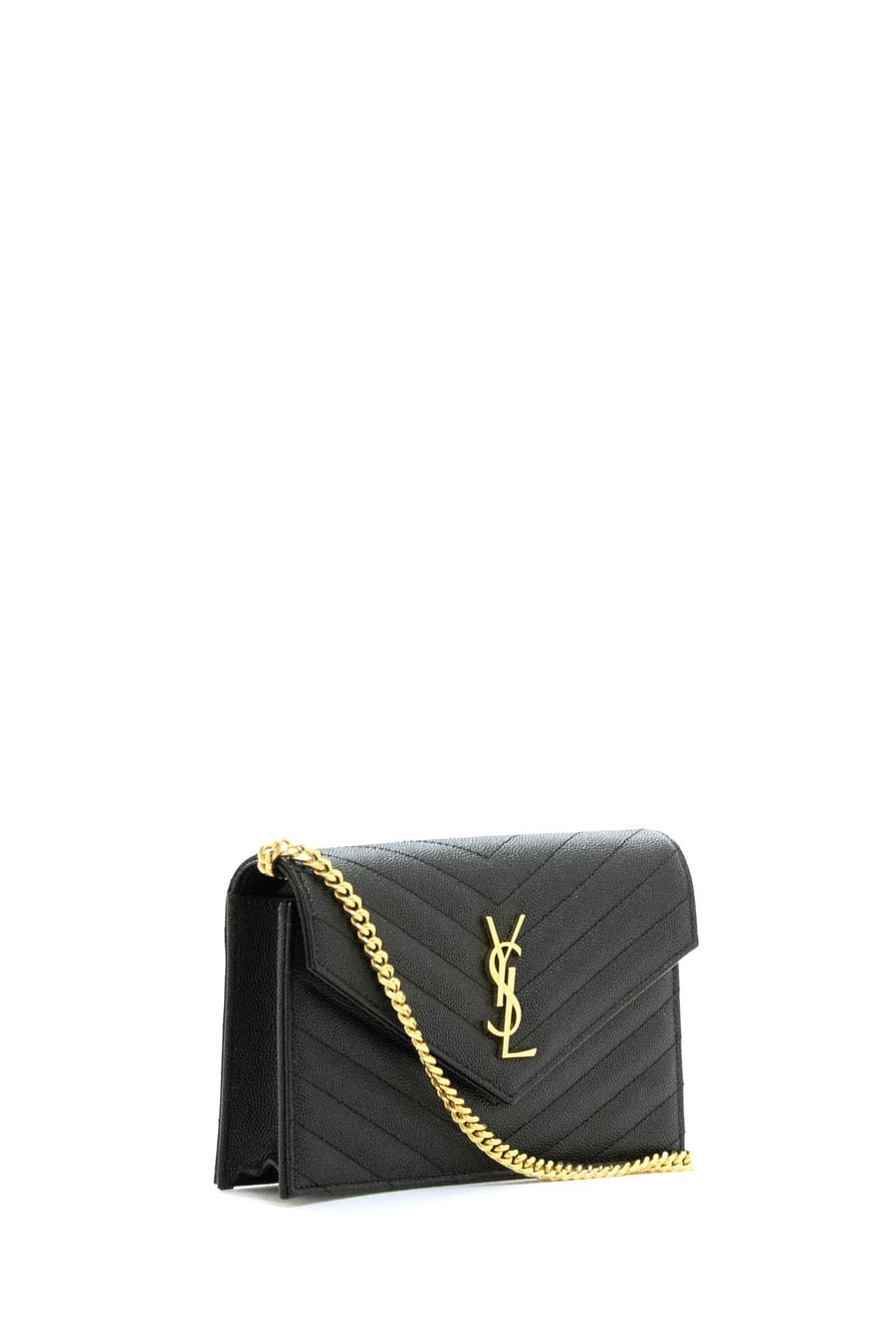 Saint Laurent Pochette Envelope in pelle Grain de Poudre matelassé di colore nero, view 2