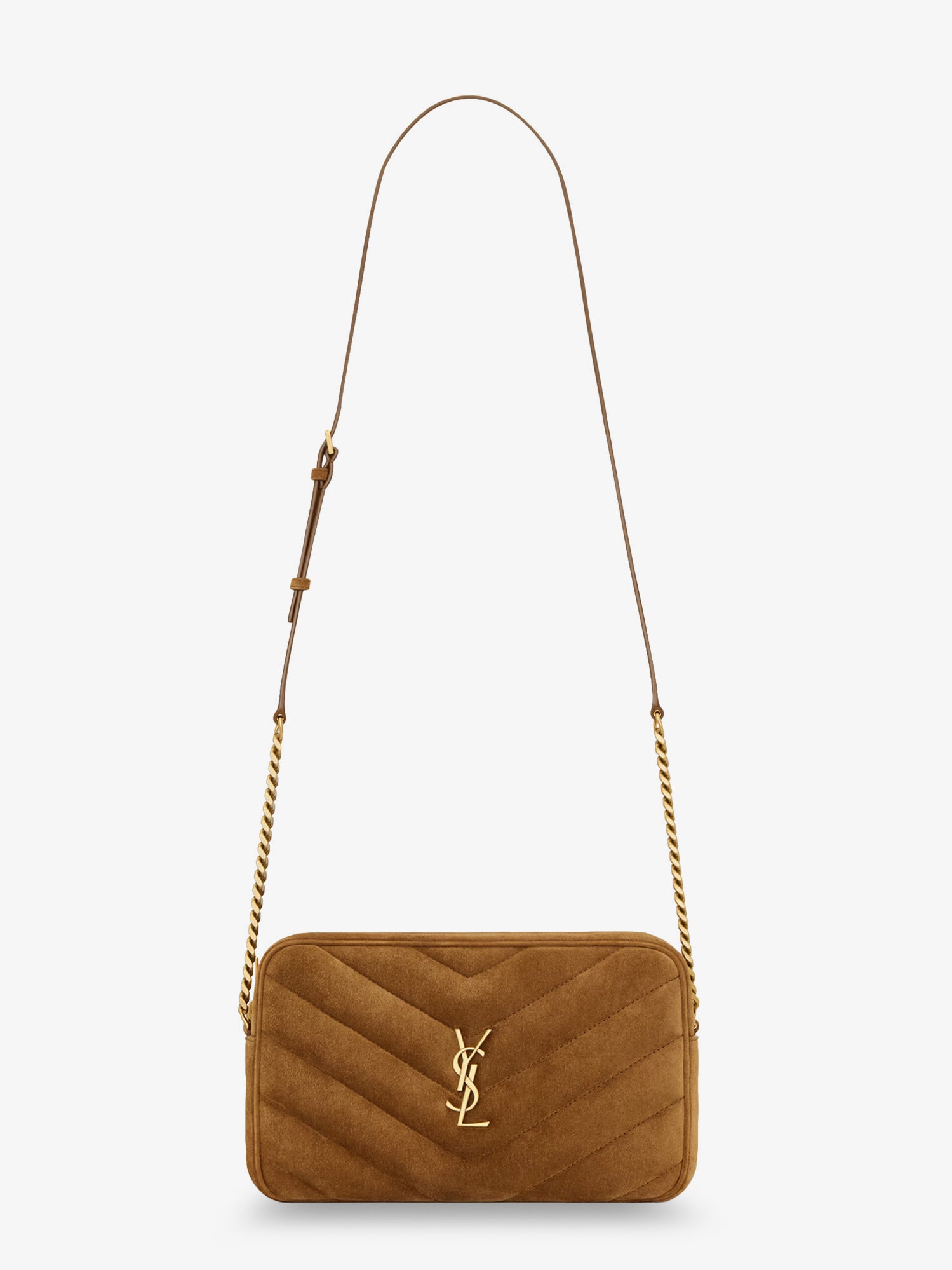 Saint Laurent Loulou suede crossbody bag with Cassandre logo on the front