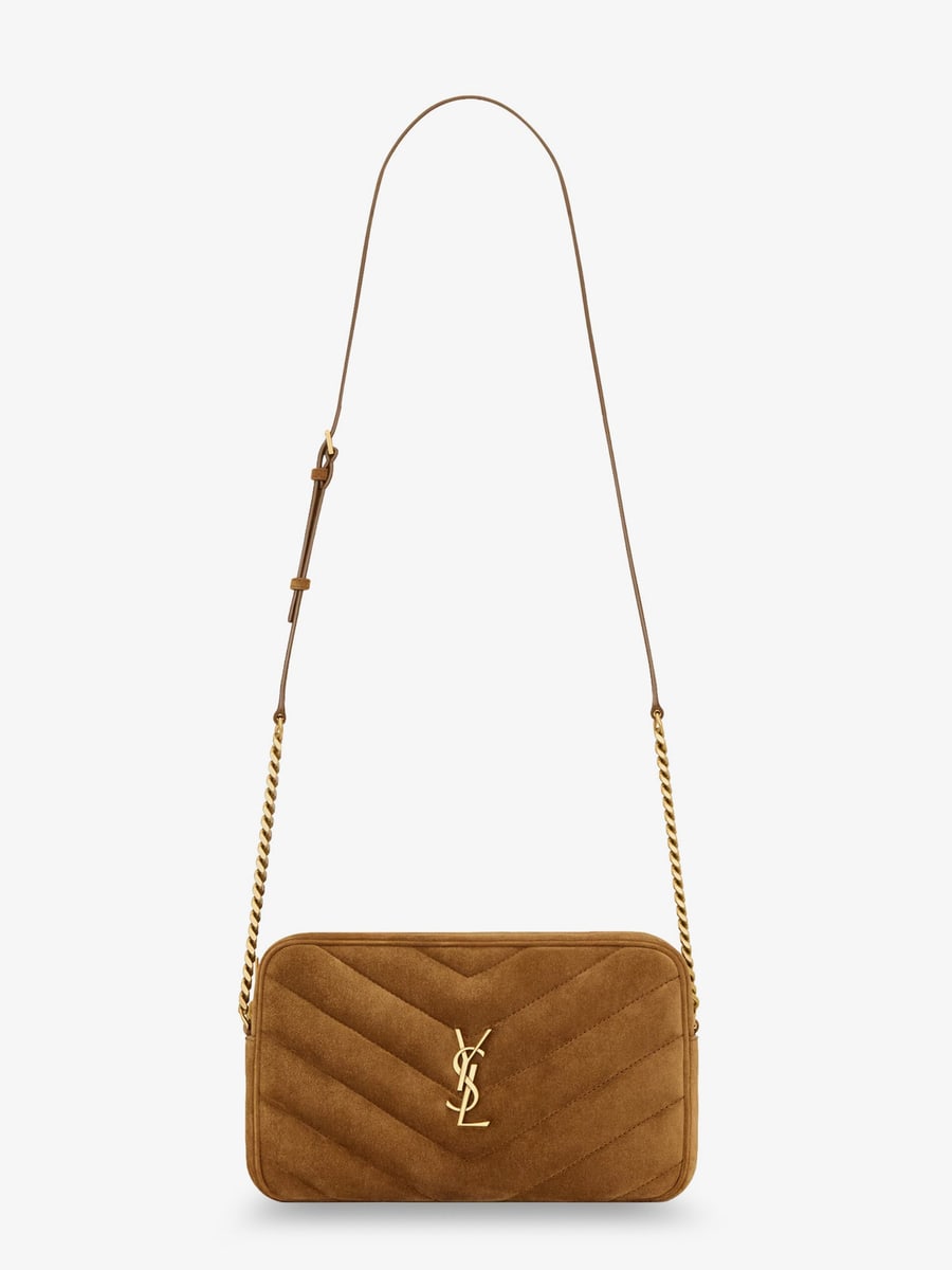 Saint Laurent Loulou suede crossbody bag with Cassandre logo on the front