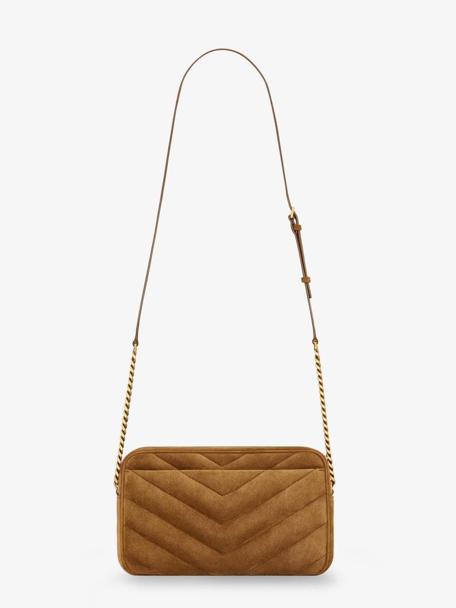 Saint Laurent Loulou suede crossbody bag with Cassandre logo on the front, view 2