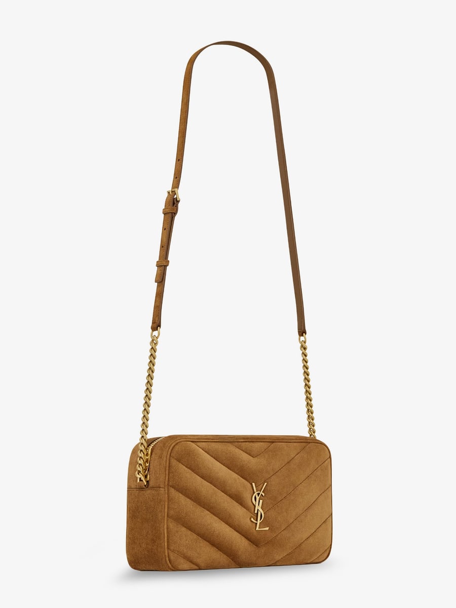 Saint Laurent Loulou suede crossbody bag with Cassandre logo on the front, view 3