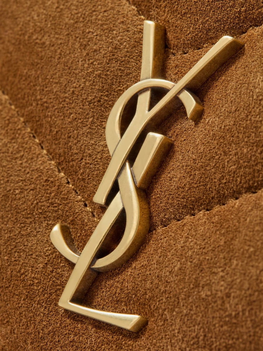 Saint Laurent Loulou suede crossbody bag with Cassandre logo on the front, view 4