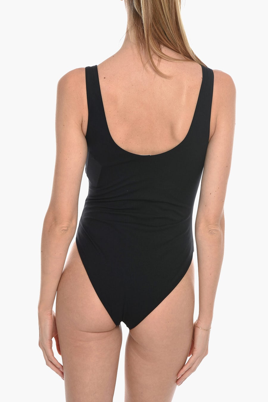 Saint Laurent 3500~Solid One-Piece Swimsuit with Lace-Up Detail, view 2