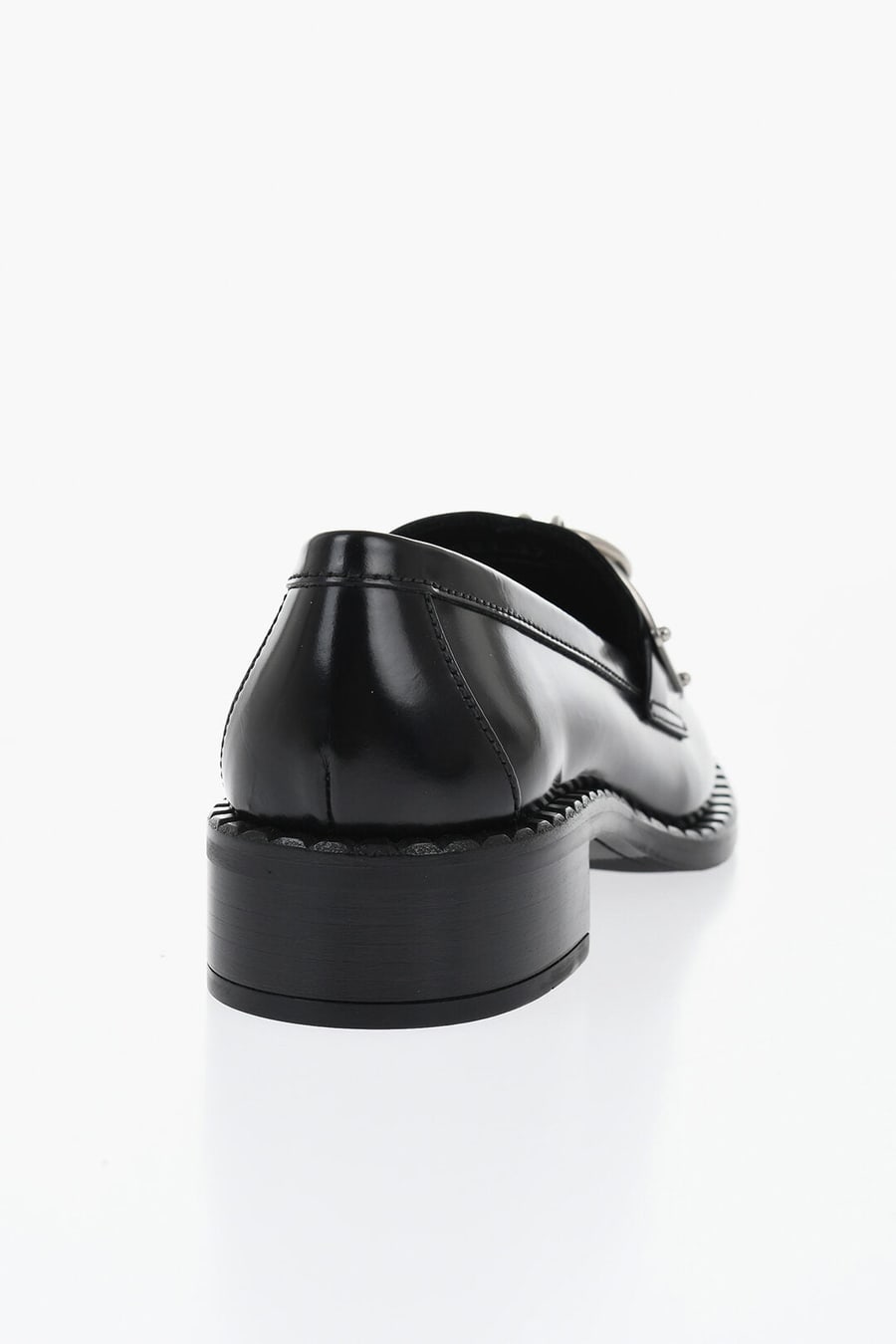 Prada 1500~Brushed Leather Loafers With Front Piercing Detail, view 2