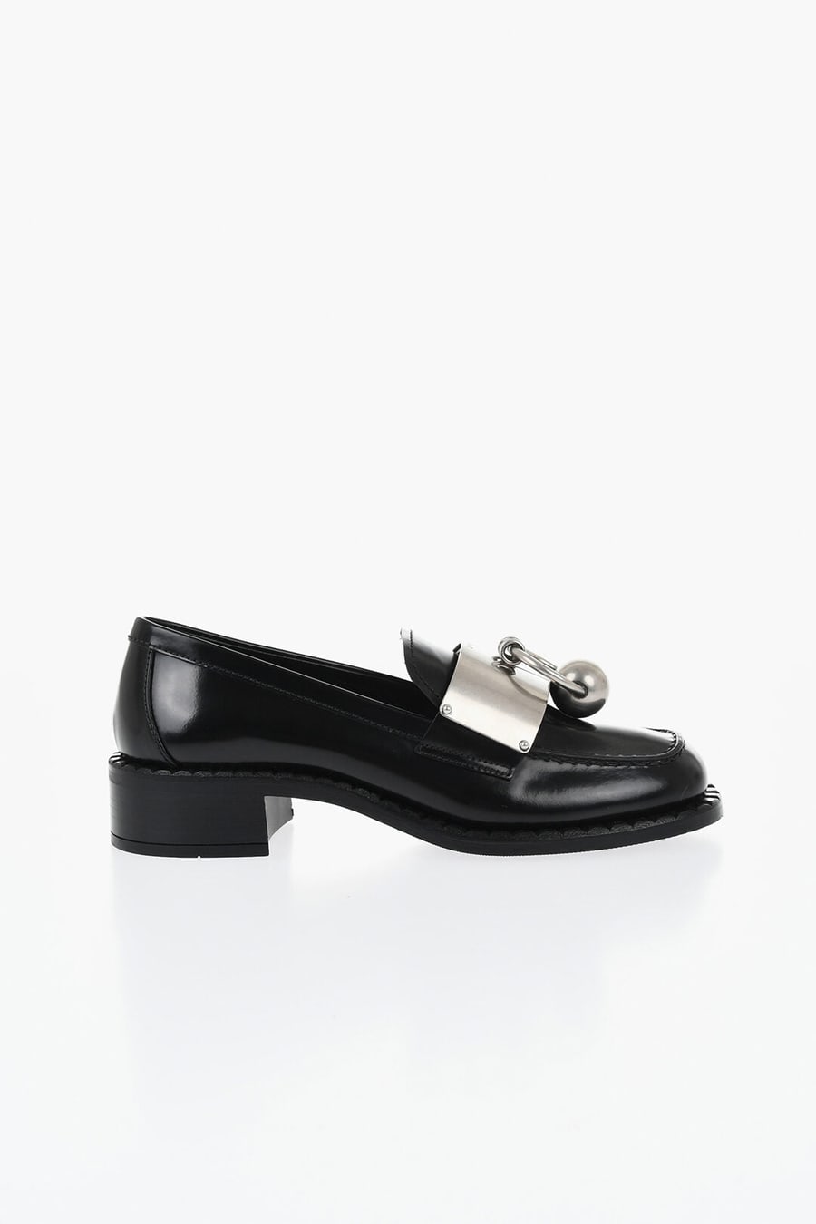Prada 1500~Brushed Leather Loafers With Front Piercing Detail, view 3
