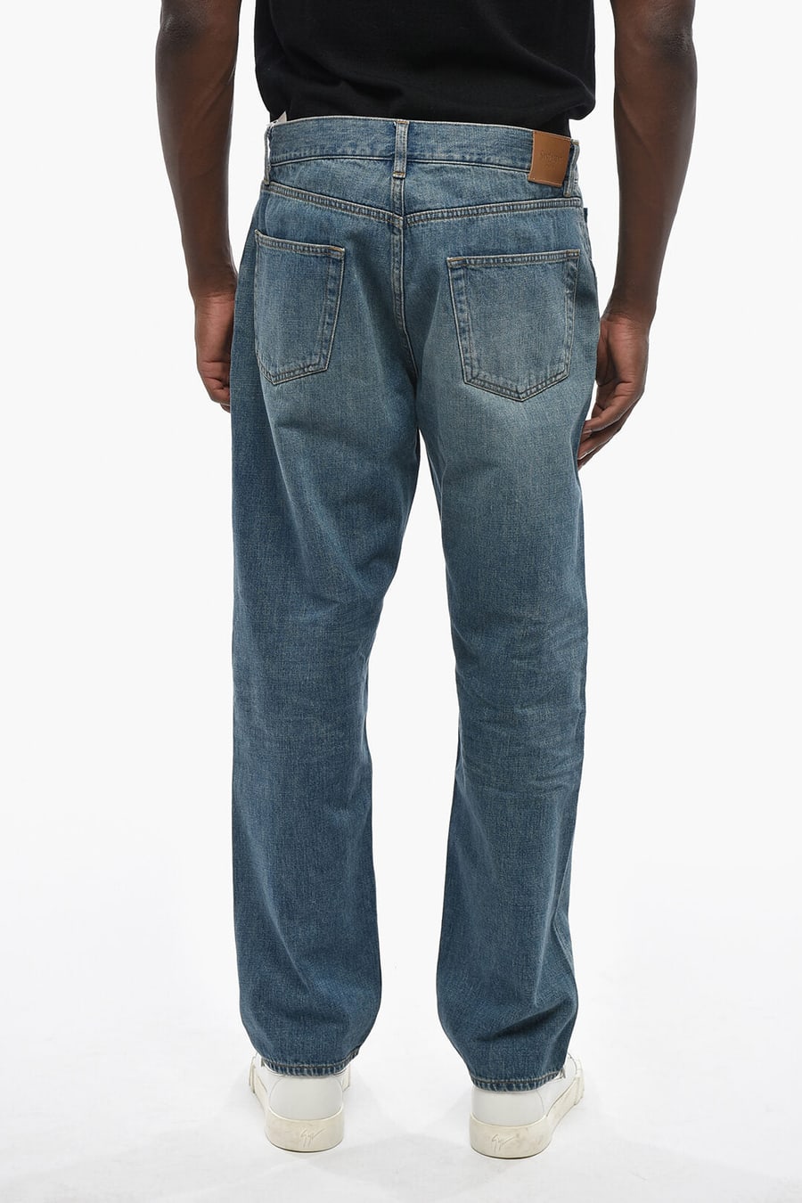 Saint Laurent 0005~Straight-Leg Jeans with 21cm Logo Buttons, view 2