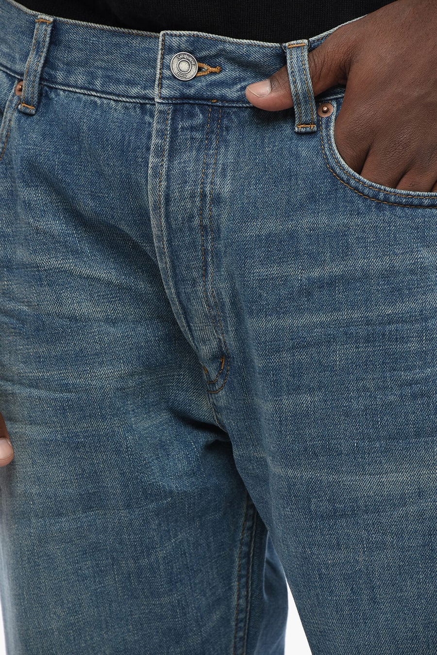 Saint Laurent 0005~Straight-Leg Jeans with 21cm Logo Buttons, view 3
